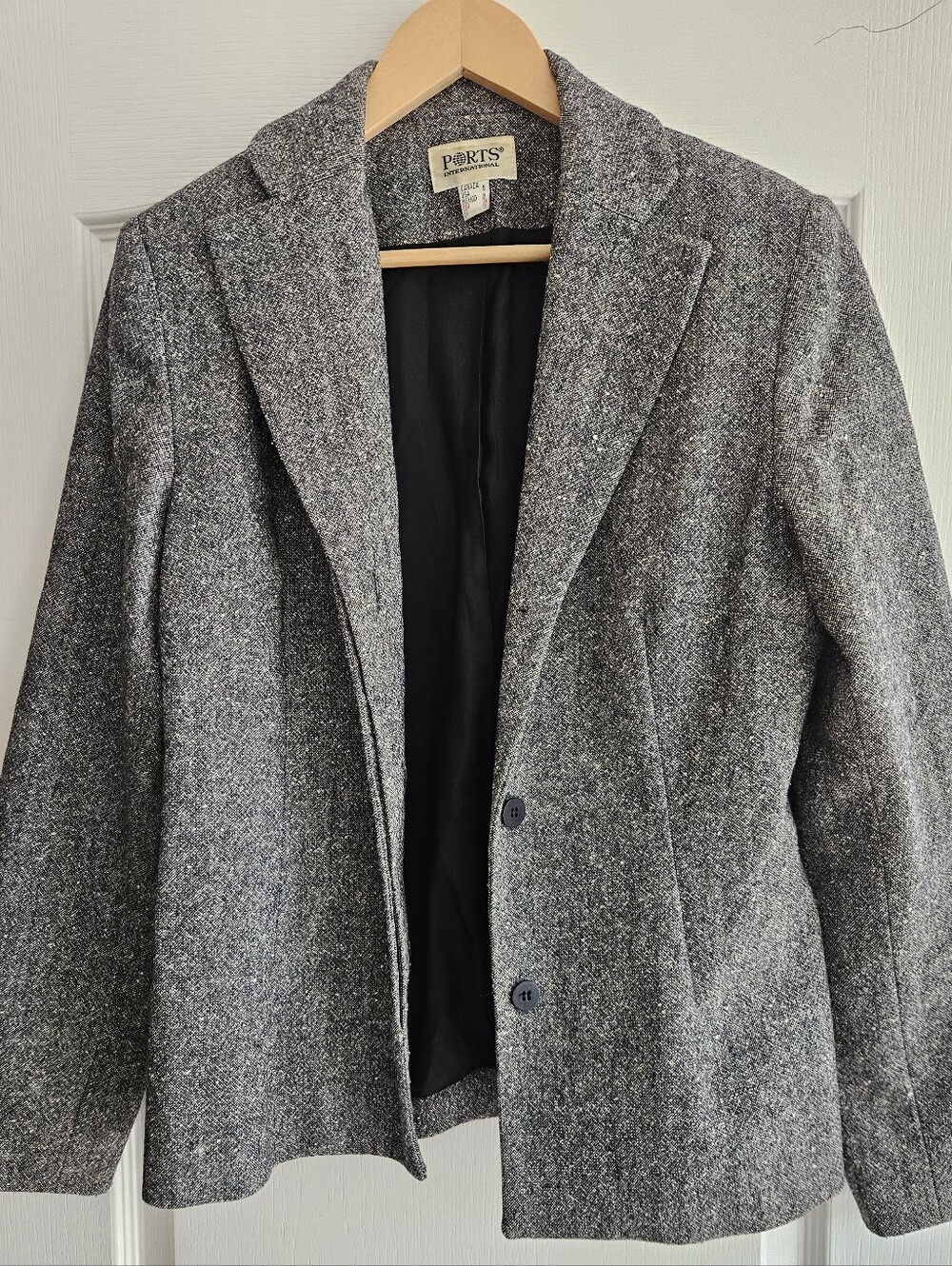 Vintage Ports International Grey Tweed Blazer Jacket Women's Size 8